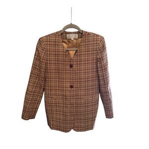 Rena Rowan Saville 100% Wool Houndstooth Blazer Jacket Petite 4P Vtg Preppy